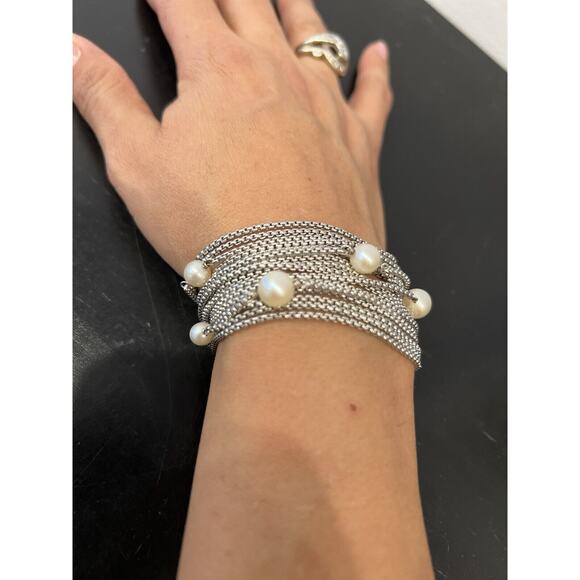 David Yurman 925 Sixteen Row Chain Bracelet With Pearls 7” - Picture 3 of 10
